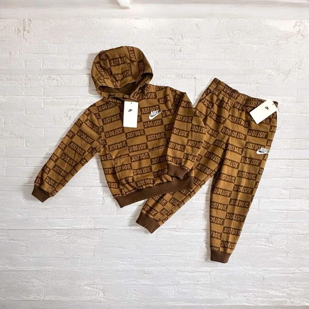 Nike Kids Hoodie & Jogger Set | Flax “Just Do It”‎ Print | Size 6 | NWT